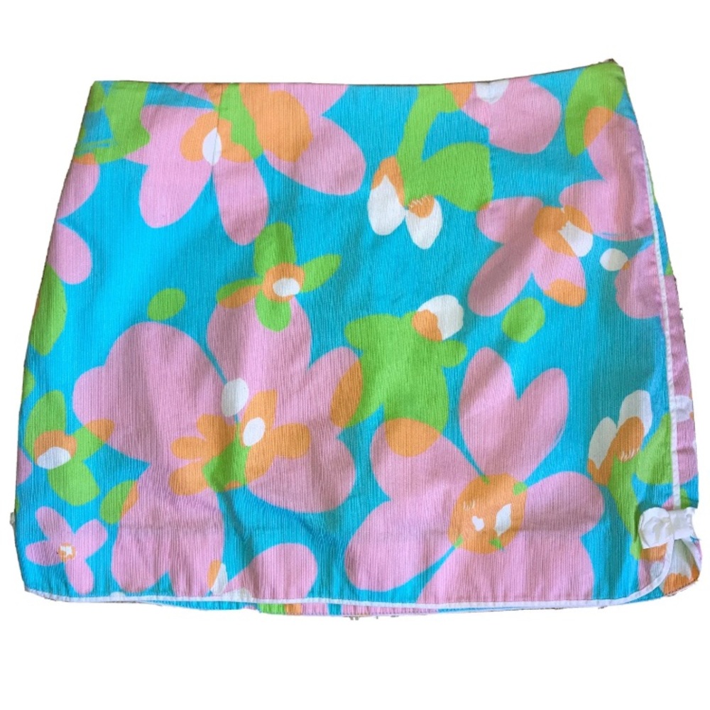 Lilly Pulitzer Floral Turquoise Pink Mini Skort Skirt Bows Womens 0 Retro flower